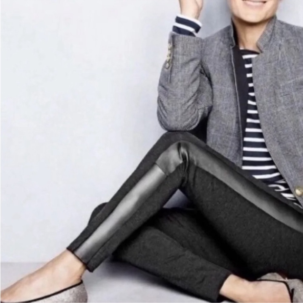 J.CREW Size 4 Black Tuxedo 04322 Leather Pixie Legging Dress Pants Skinny Leg